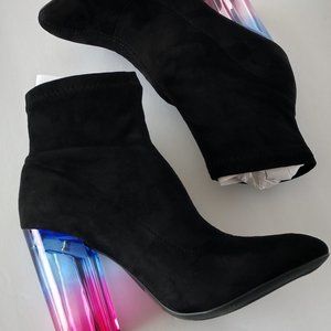 Black Ankle Boots Stretch Suede Booties 6-10 NIB